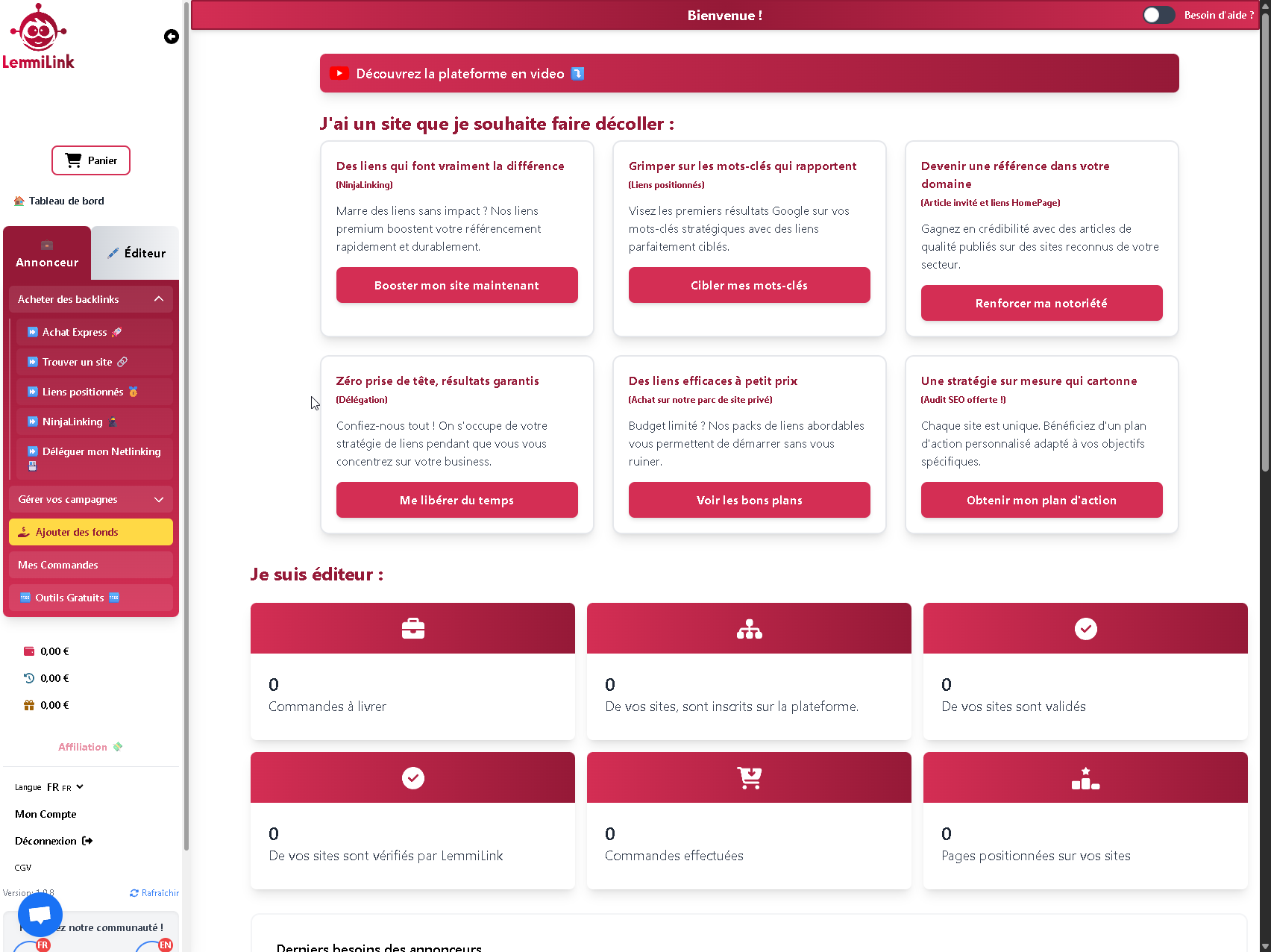 LemmiLink Main Dashboard